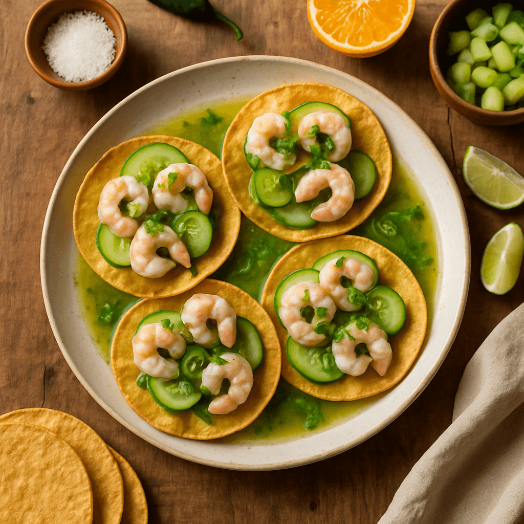 Citrus-Gemarineerde Aguachile met Knapperige Maïs Tostadas