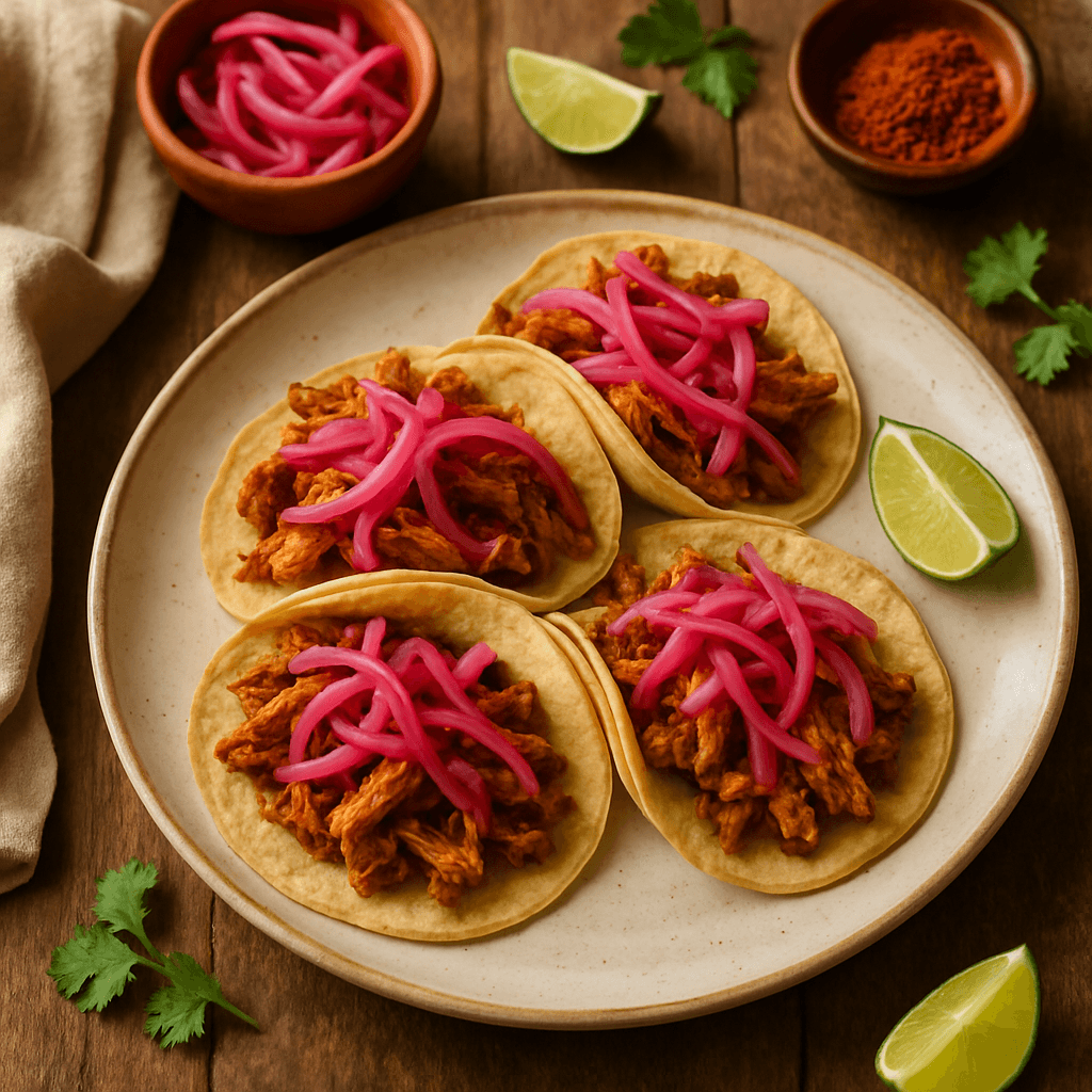 Authentieke Cochinita Pibil Taco's met Zure Gemarineerde Rode Uien