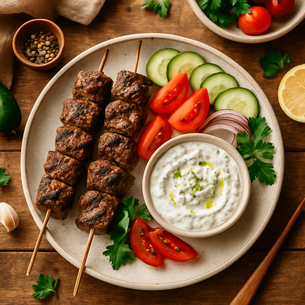 Grilled Beef Kebabs with Creamy Tzatziki Sauce
